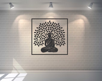 Buddha Bodhi Tree Metal Wall Art: Yoga Meditation Decor (SVG, DXF)