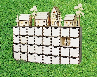 Laser Cut Wooden Advent Calendar with Drawers (Vector Files)