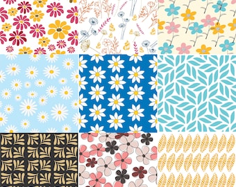 Floral seamless pattern with colorful flowers, daisy,  vintage colour, JPEG, SVG, AI, Pdf