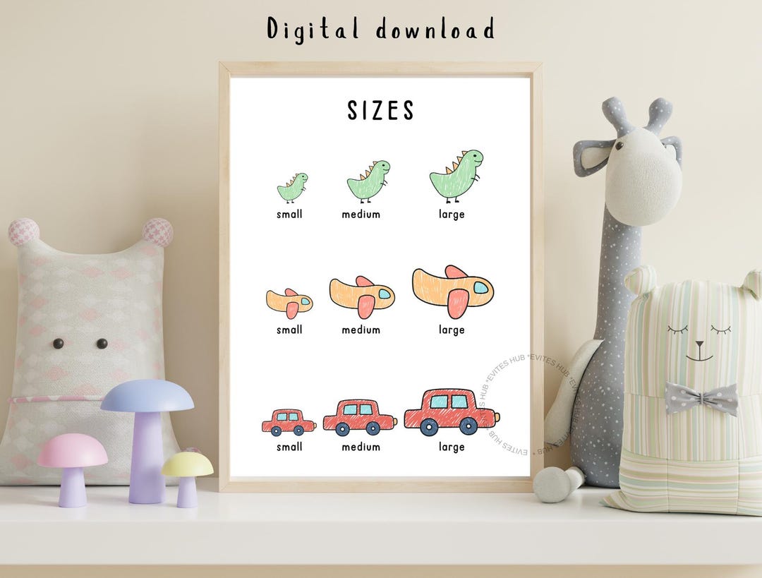 Sizes Learning Chart for Kids | Small Medium Large Printable Poster ...