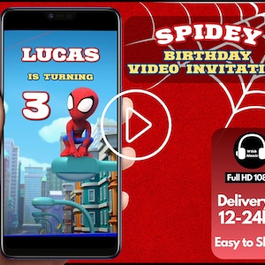 Spidey And His Amazing Friends Birthday Video Invitation, Spidey video invitation, Spidey digital evite, Spidey animated invitation.