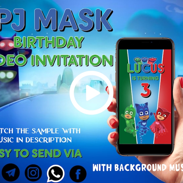 PJ Mask birthday invitation, PJ mask Video Invitation, PJ Mask Animated Invitation, Kid Video Invitation