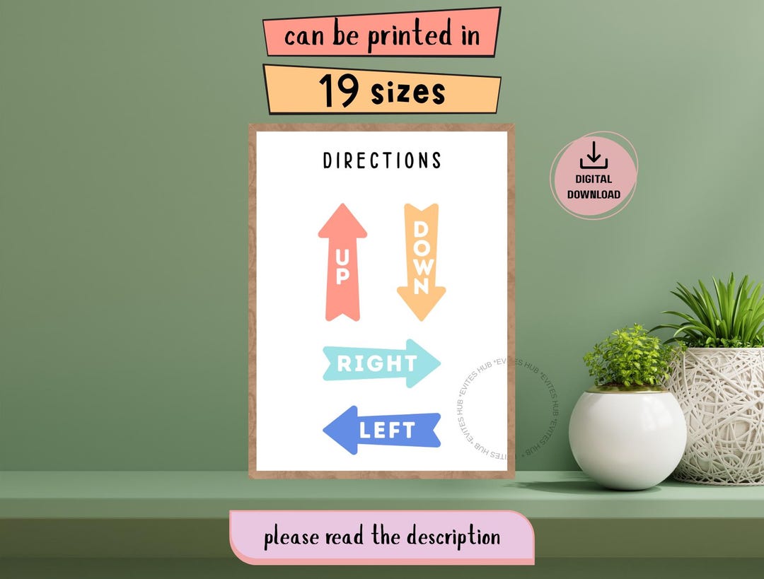Directions Arrows Poster for Kids | up Down Left Right Printable ...