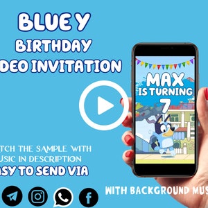 Blue Birthday video Invitation, kids Birthday invitation, blue Digital evites