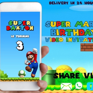 Convite de vídeo de aniversário de Super Mario, Vídeo de convite de Super Mario, Convite de super Mario Bros, Vídeo animado de Super Mario