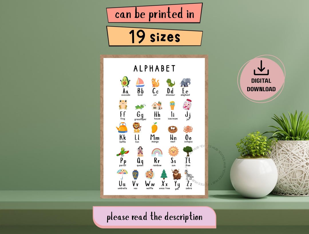 ABC Poster for Kids Printable | Alphabet Wall Chart With Uppercase ...