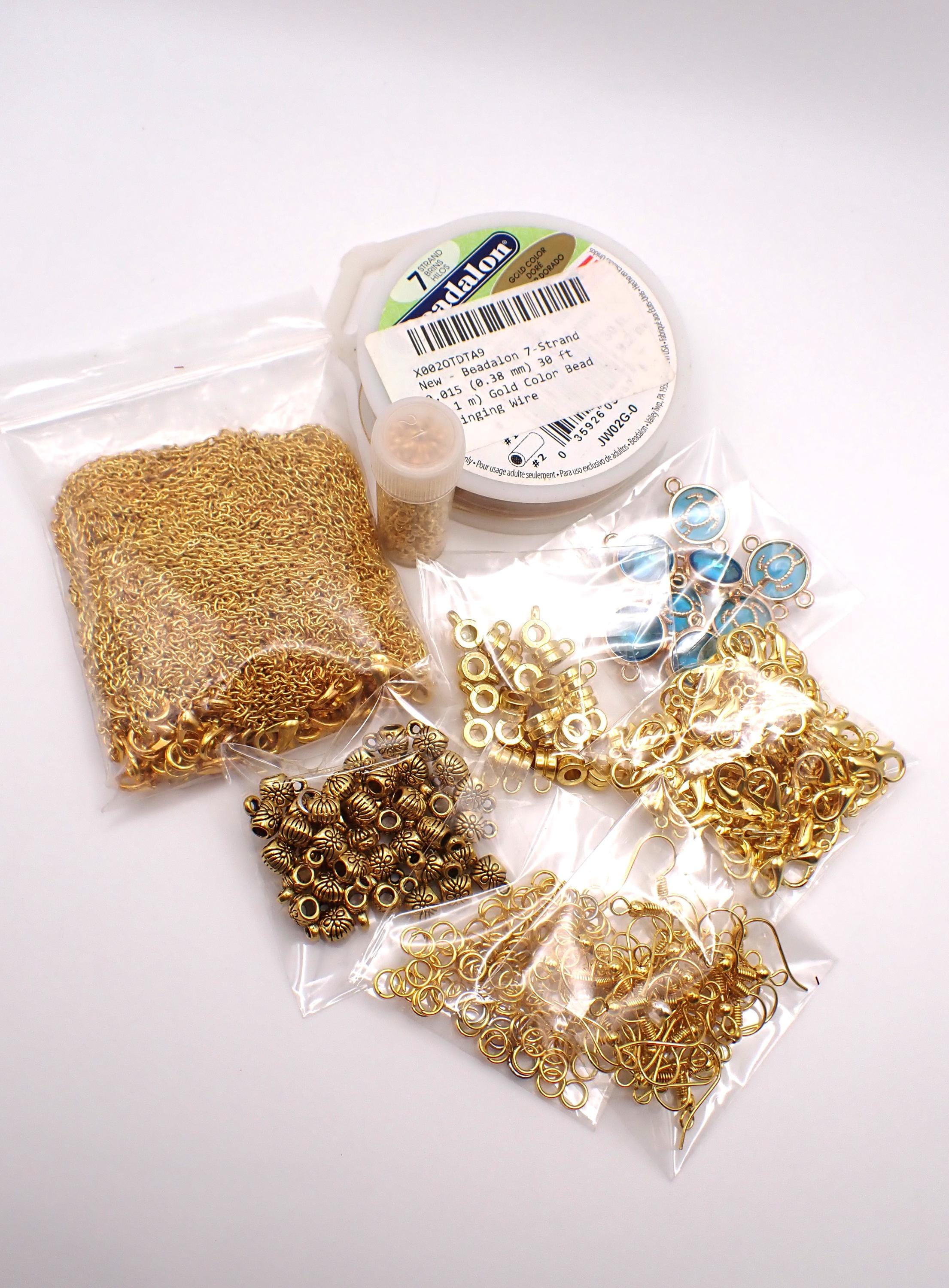 Jewelry Findings Gold Tone Destash Bulk Necklaces Lobster Claws Jump Rings French Hooks Bails (2) Beading Wire Charms Crimp Beads