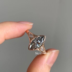 Solitaire Marquise Cut Ring Bezel Set Gray Moissanite Ring 1.58 Ct Marquise Cut Grey Moissanite Ring 14K Rose Gold Gift Ring For Women