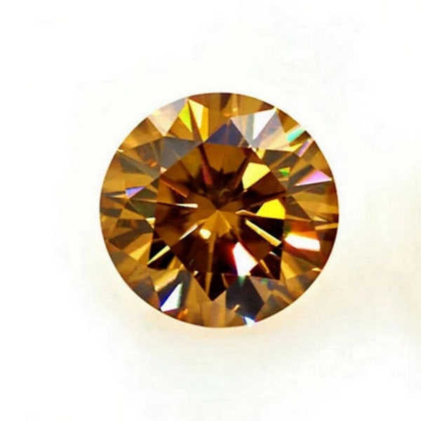Brown Round Loose Moissanite - Round Champagne Loose Moissanite - Excellent Cut Moissanite VVS Clarity Use For Make Jewelry, 0.40 Ct_1.7Ct