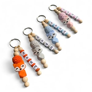 Fox keychain with name, crochet bead, personalized keychain