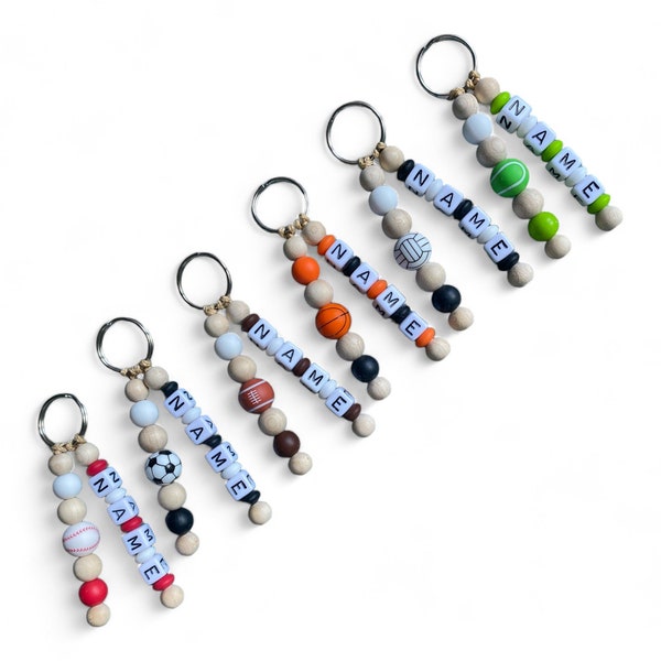 Keychain sports ball with name, basketball, volleyball, soccer, tennis, football, baseball, keychain personalized
