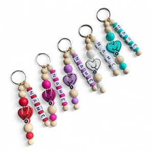 Keychain Heart with Stethoscope - Crochet Bead - Personalized Pendant - Gift for Children, Friends, Partner, Family & Colleagues