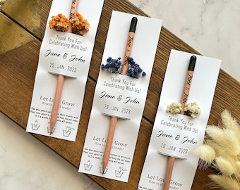 Personalisierte Hochzeits-Bleistift-Dankeschön-Gefälligkeiten, bepflanzte Bleistift-Bevorzugung für Hochzeitsgast, kundenspezifische umweltfreundliche Bevorzugungen für Hochzeit, Hochzeitsgeschenk