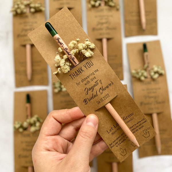 Eco Friendly Seed Pencil Favors For Bridal Shower, Engraved Eco Friendly Pencil Favors For Bridal Party Guests, Biodegradable Pencil Favors