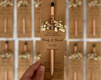 Plantable Seed Pencil Favor For Wedding Guests, Custom Eco Friendly Favors For Wedding Guests, Personalized Wedding Pencil Thank You Favors