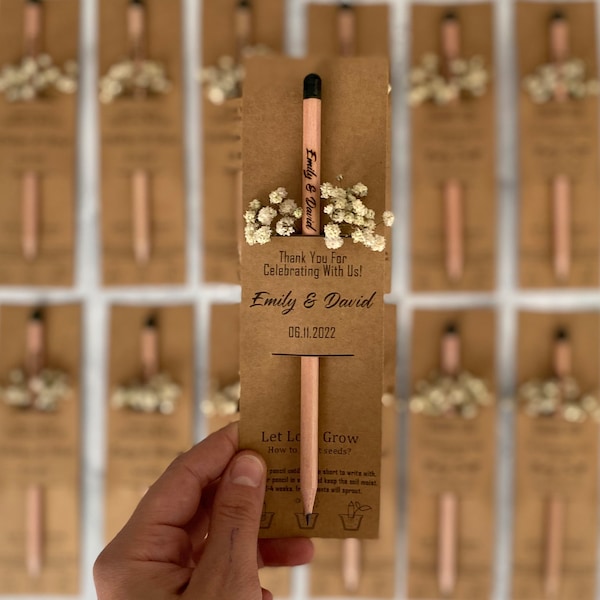 Plantable Seed Pencil Favor For Wedding Guests, Custom Eco Friendly Favors For Wedding Guests, Personalized Wedding Pencil Thank You Favors