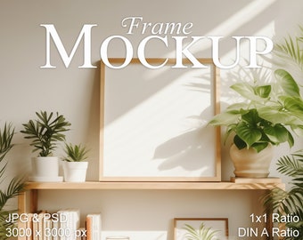 Square frame Mockup, 1x1 ratio Mockup, boho interior, square ratio Mockup, empty frame Mockup for prints and art, smart object frame Mockup