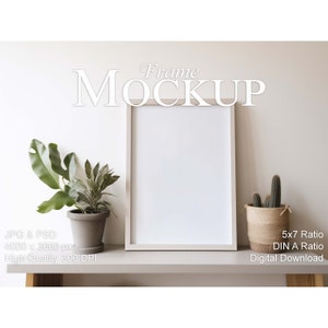 DIN A frame Mockup, 5x7 ratio Mockup, stylish boho interior, empty frame Mockup for prints and art, smart object frame Mockup, PSD
