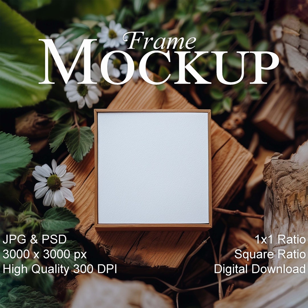 Square Frame Mockup, 1x1 Ratio Mockup, Stylish Rustic Boho Interior ...