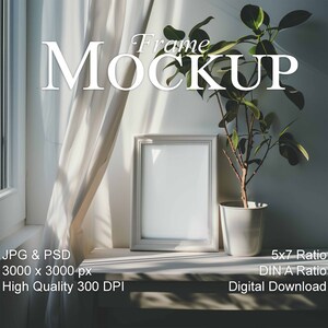 DIN A frame Mockup, 5x7 ratio vertical Mockup, contemporary boho interior, empty frame Mockup for art prints, Smart Object Photoshop, PSD