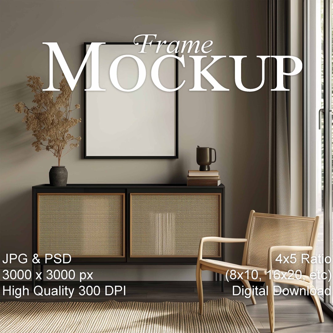 Maquete de moldura, maquete vertical de proporção 4x5, interior boho ...