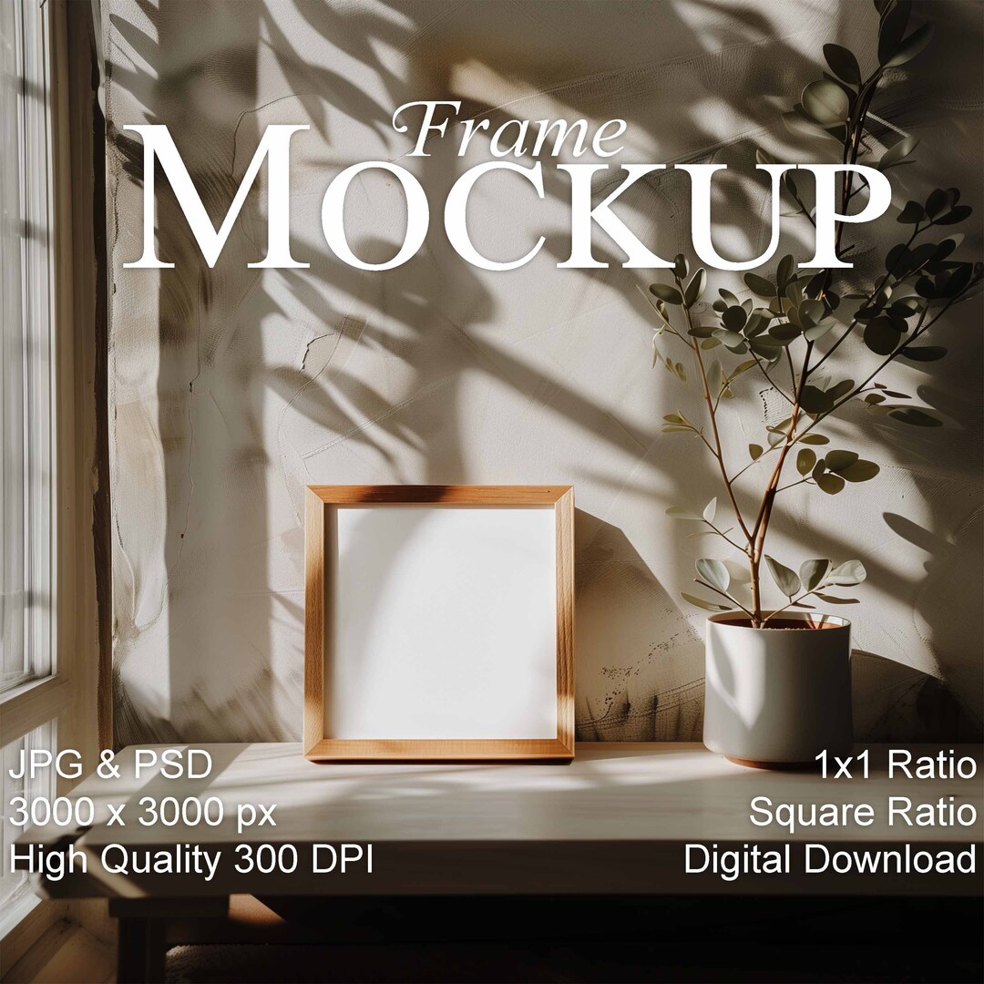 Square Frame Mockup, 1x1 Ratio Mockup, Stylish Boho Interior, Empty ...