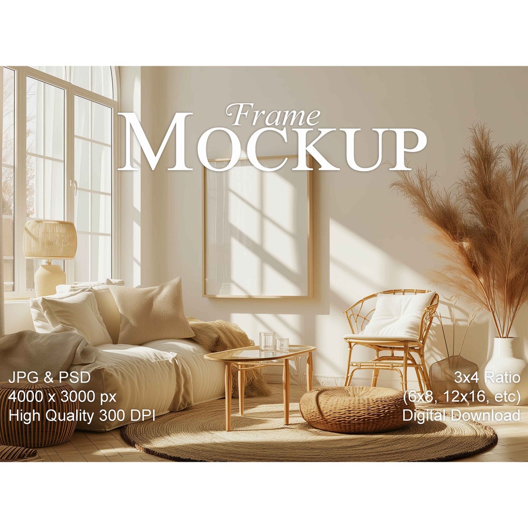 Maquete de moldura, maquete de proporção 3x4, interior boho elegante ...