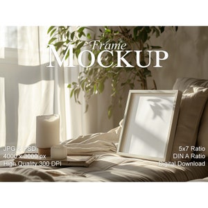DIN A frame Mockup, 5x7 ratio Mockup, stylish boho interior, empty frame Mockup for prints and art, smart object frame Mockup, PSD