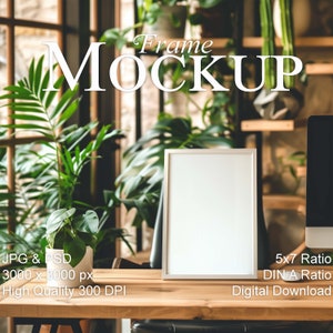 DIN A frame Mockup, 5x7 ratio vertical Mockup, rustic contemporary interior, empty frame Mockup for art prints, Smart Object Photoshop, PSD