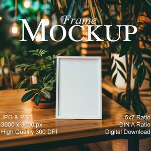 DIN A frame Mockup, 5x7 ratio vertical Mockup, rustic contemporary interior, empty frame Mockup for art prints, Smart Object Photoshop, PSD