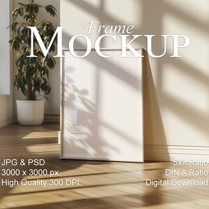 DIN A frame Mockup, 5x7 ratio vertical Mockup, stylish boho interior, empty frame Mockup for prints and art, smart object frame Mockup, PSD
