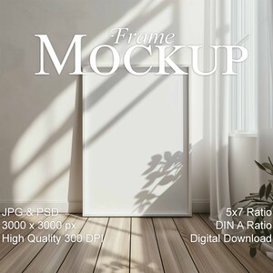 DIN A frame Mockup, 5x7 ratio vertical Mockup, stylish boho interior, empty frame Mockup for prints and art, smart object frame Mockup, PSD