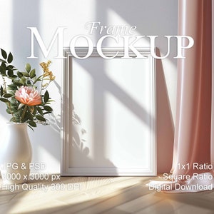 DIN A frame Mockup, 5x7 ratio vertical Mockup, stylish boho interior, empty frame Mockup for prints and art, smart object frame Mockup, PSD