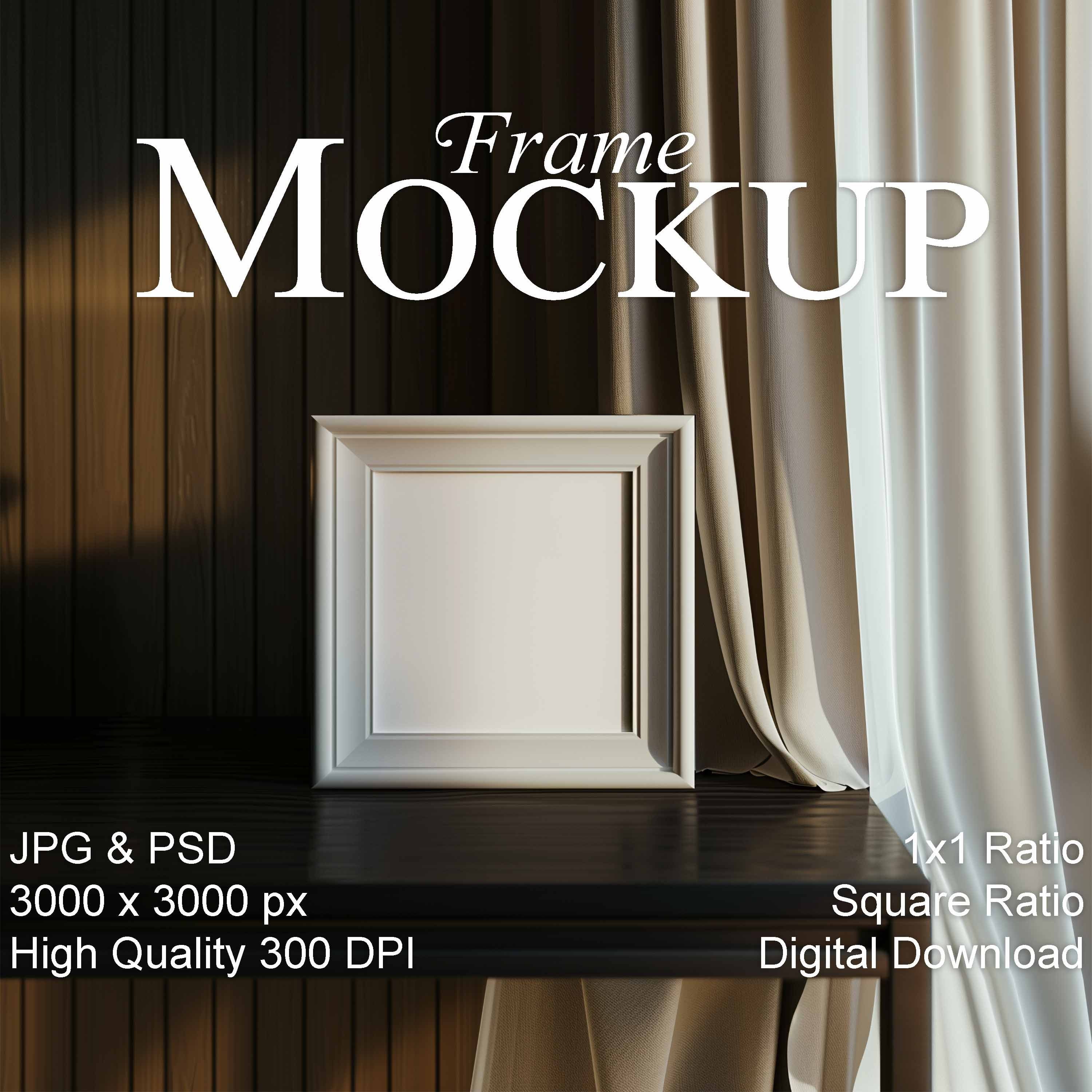 Square frame Mockup, 1x1 ratio Mockup, contemporary interior, empty frame Mockup for prints and art, smart object frame Mockup, PSD