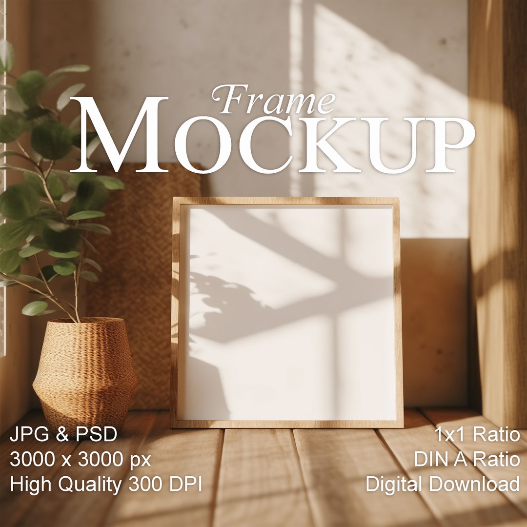 Square Frame Mockup, 1x1 Ratio Mockup, Rustic Interior, Empty Frame ...