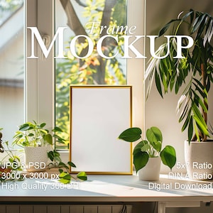 DIN A frame Mockup, 5x7 ratio vertical Mockup, stylish boho interior, empty frame Mockup for art prints, smart object Mockup, PSD