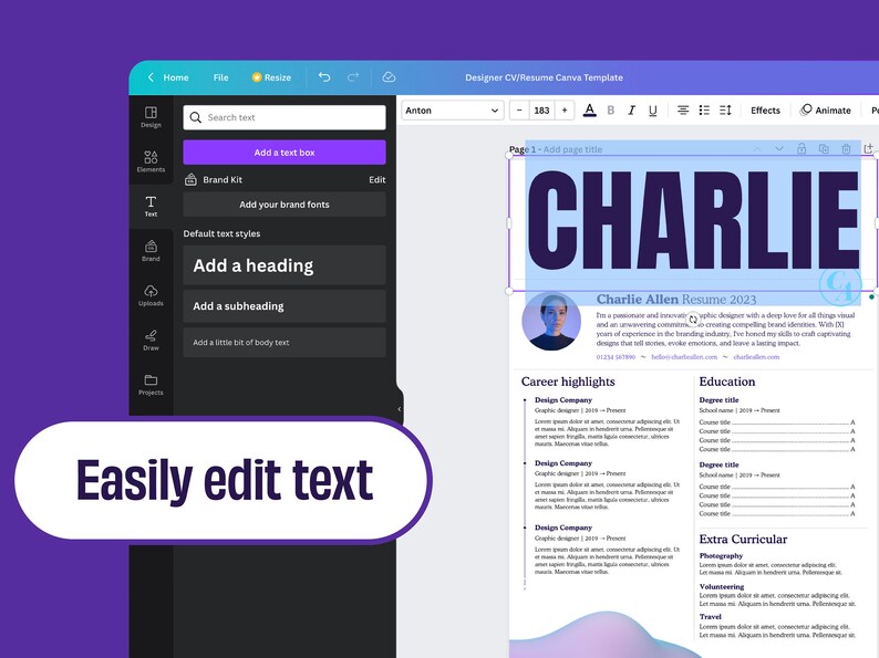 Designer CV Resume Template Canva Design Curriculum Vitae Template