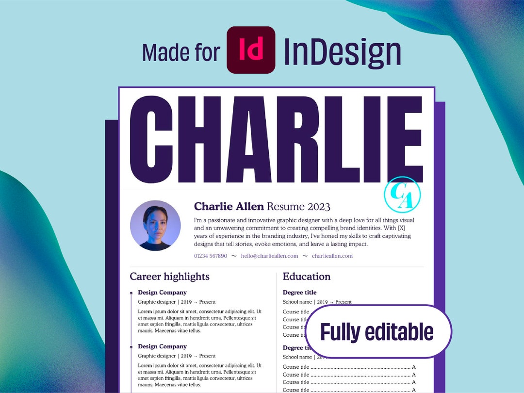 Designer CV Resume Template: Modern Indesign (INDD) - Etsy