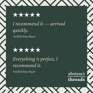 Five-star customer reviews for Abstract Threads — verified buyers praising quick delivery and overall quality