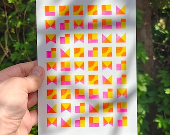 Grid Pattern Riso Print A5 | Yellow & Pink | Handmade Limited Edition Art Print