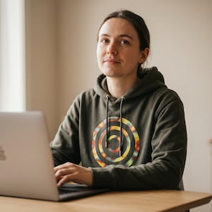 Abstract Spiraal Hoodie — Concentrisch Cirkelpatroon, Generatieve Kunst, Duurzame Organic Cotton Unisex Sweater