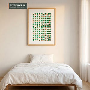 Geometrischer Rhythmus Risodruck A3 | Grün & Orange | Limitierte Auflage von 10, nummerierter Kunstdruck