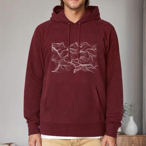 Sustainable Unisex Hoodie with Organic Wavy Lines Flow Field Algorithm Minimalist Urban Design Gift for Him and Her