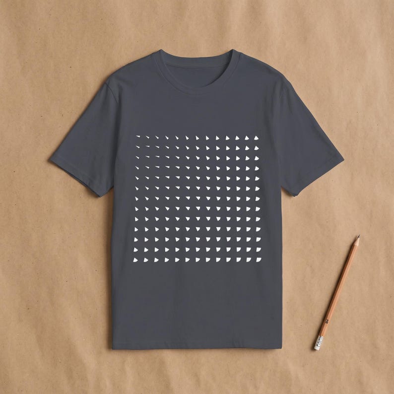 India ink grey t-shirt with the white triangle pattern, flat lay on kraft paper