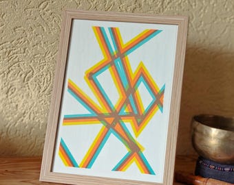 Layered Lines Riso Print A4 | Yellow Orange Anaglyph | Abstract Wall Art