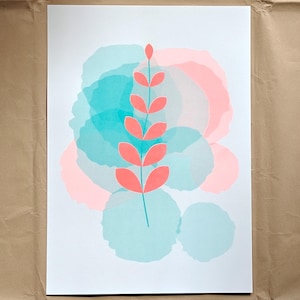 Botanical Risograph Print Riso Art Poster Handmade Print Risographie Screenprint Botanical Illustration Limited Edition Riso Print Abstract
