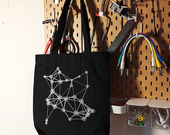 Bolso de tela con estampado lineal / Lona de algodón orgánico / Estampado algorítmico, regalo para amantes del arte