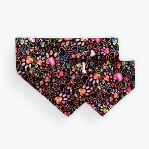 Dog Bandana - Paws of Love - with a scrunchie, elastic back - Dog Scrunchie Bandana