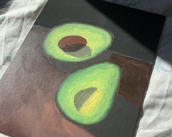 アボカドの壁アート アボカドの絵画 オリジナルの油絵 食べ物の絵画