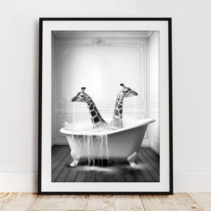 Cute giraffe in bath tub printable wall art, DOWNLOADABLE ART, giraffe photo, giraffe Art, Bathroom Art Print